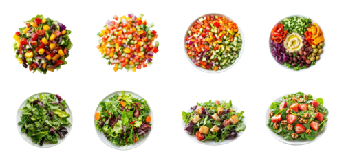 Collection of chopped salad, diced perfectly with colorful ingredients. full length isolate on transparent background
