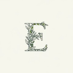 Botanical Letter E Monogram: A Flourishing Initial Symbol with Verdant Foliage Design