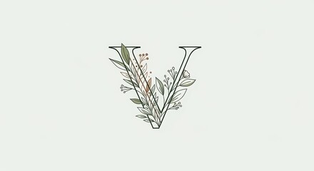 Botanical letter V illustration for decorative typography designs and monograms
