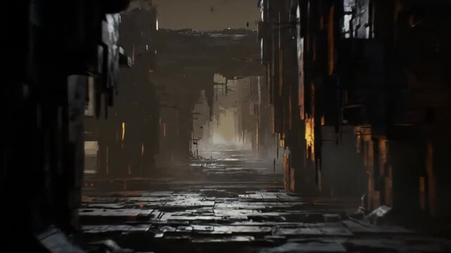 Cinematic Dystopian Megastructure Depth Loop