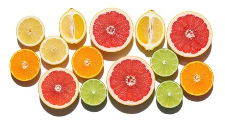 Assortment of vibrant citrus fruits with a minimalist white backdrop creating visual freshness