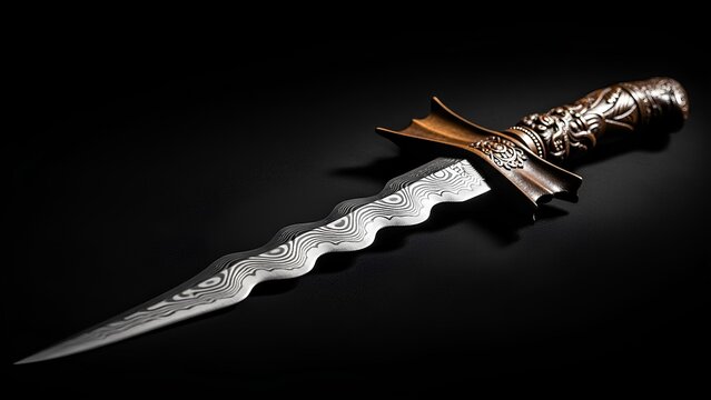 Traditional Malay Kris (Keris) Dagger with Sharp Detailed Blade, Cultural Heritage Weapon on Clean Background