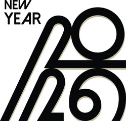 New Year 2026 Creative Line Typography Minimal Black and White Design