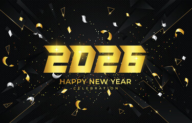 happy new year 2026 background with golden text and beautiful glitter