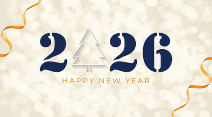 Happy New Year 2026 Celebration background, banner, greeting card, Merry Christmas holiday season with warm wishes,
