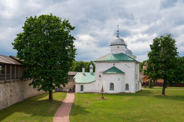 Nicholas (Nikolsky) Cathedral on the territory of the Izborsk fortress (XIV-XVII centuries) on a sunny summer day, Izborsk, Pskov region, Russia