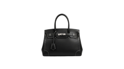 Black leather handbag on a black background