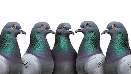 Detailed Pigeon Birds with Colorful Neck Feathers