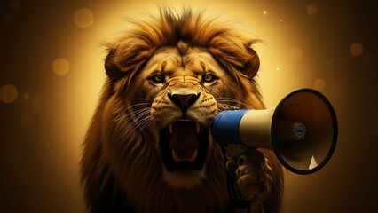 Lion with Megaphone Symbolizing Leadership and Voice