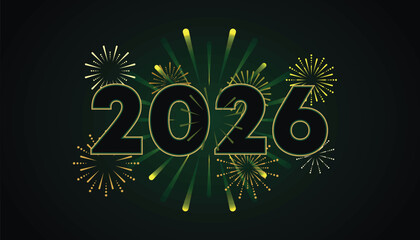 2026 Happy New Year and Merry Christmas, Radiant Fireworks on Dark Background