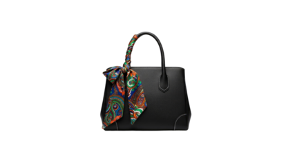 Elegant black leather purse with colorful scarf