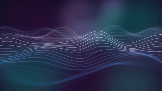 Abstract Digital Sound Waveform Visualization with Glowing Particles and Soft Bokeh Effect Dark Background