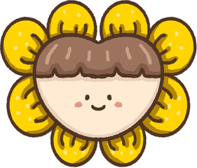 Illustrations of characters with bright flowers.