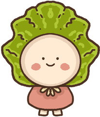 Cartoon illustration of a cabbage character.
