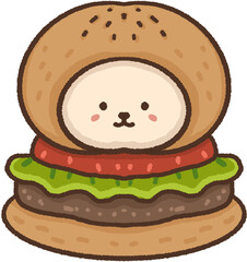Cartoon illustration of a burger character.