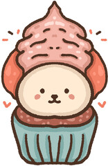 Cartoon illustration of a cupcake character.