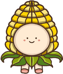 Cartoon illustration of a corn character.