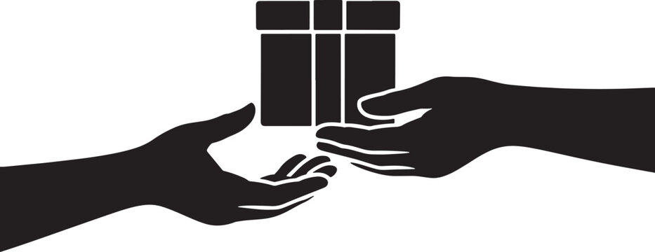 Giving or receiving gift box silhouette in hands vector illustration concept
