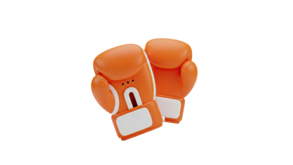 3D Pair of orange boxing gloves on transparent background