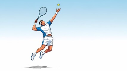 Energetic Male Tennis Player in Mid air Performing a Powerful Serve