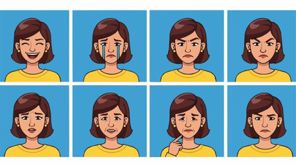 Collection of female facial expressions showing different emotions.