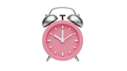 3D Pink Alarm Clock on transparent background