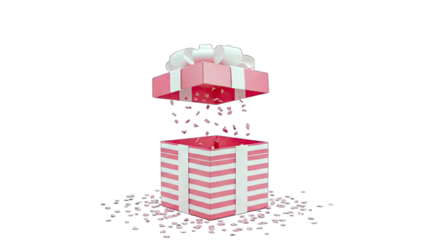 3D Pink Gift Box Opening With Confetti on transparent background - Powered by Adobe