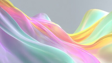 Smooth wave background with pastel rainbow flowing ribbons on blurred background
