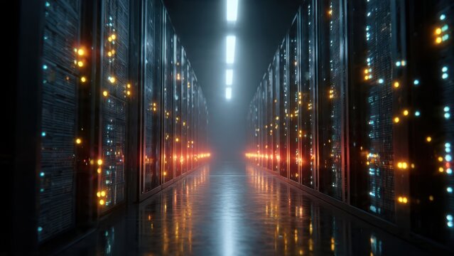 Technology data center reflecting global ram memory shortage crisis in illuminated server room