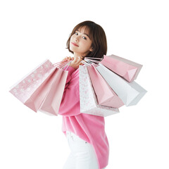 young girl with shopping bags