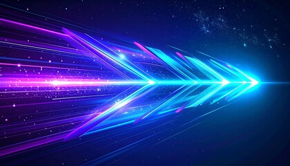 Dynamic Blue Arrow Motion Through Abstract Tech Interface Symbolizing Innovation and Progress