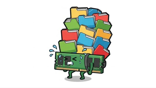 Depiction of global ram memory shortage crisis with overloaded folders