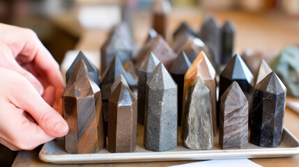 Intentional living crystal tower mineral collection intentional living decor on tray with gentle hand touch