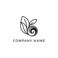 Obraz premium Minimalist line art logo design featuring organic leaves and a decorative spiral element.