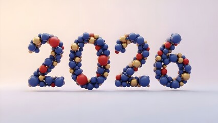 Colorful 2026 New Year Numbers Made of Decorative Balls on White Background