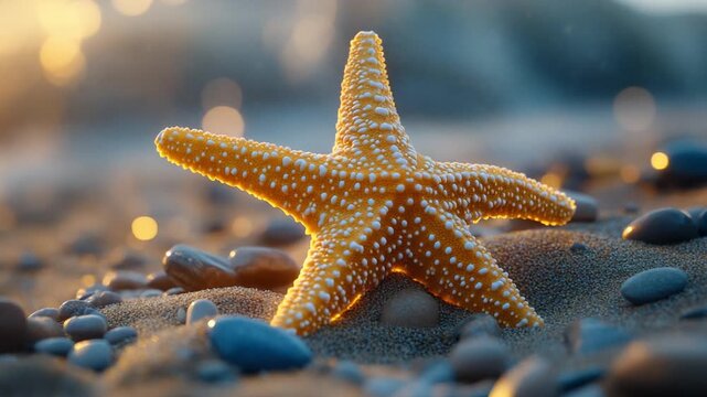 Starfish on the Beach at Sunset - A Golden Hour Moment.