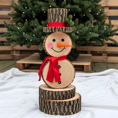 Cute Snowman Christmas Decoration on Wooden Table