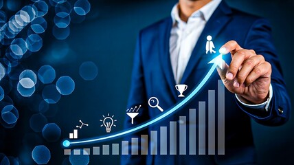 Business growth strategy concept with professional analyzing rising graph
