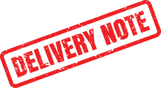 A distinct red rubber stamp mark showing the words DELIVERY NOTE clearly visible on a bright white background