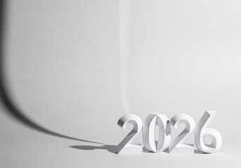 Anticipating the Future Three-Dimensional White Numbers 2026 Cast Long Shadows