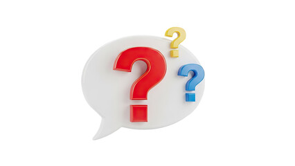 3D Multiple Question Marks on a Speech Bubble on transparent background