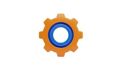 3D Orange and blue gear icon on transparent background