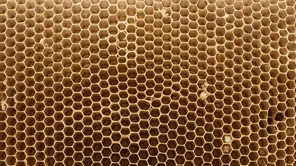 Close-up Macro View of a Honeycomb Structure with Hexagonal Cells.