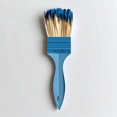 Blue Paintbrush Bristles Close Up Top View on White Background Studio Shot