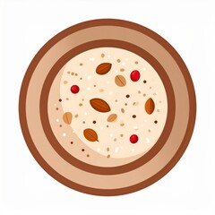 Overhead View Oatmeal Porridge with Almonds and Red Berries in Bowl