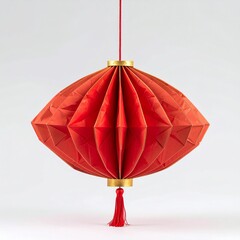 Red Paper Lantern with Gold Accents on a Neutral Background