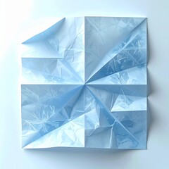 Abstract Pale Blue Toned Paper Folded in Geometric Square Pattern