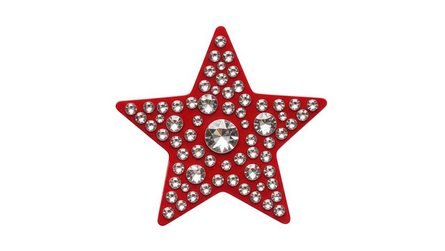 Red star with rhinestones isolated on transparent background