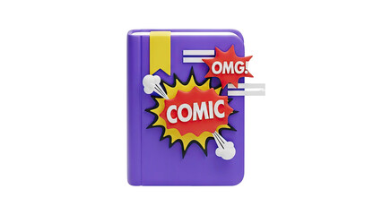 3D Comic Book with OMG and Comic text speech bubbles on transparent background