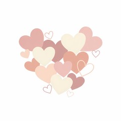 A cluster of overlapping hearts in various warm pastel tones including pink cream and peach arranged to form a larger heart shape.